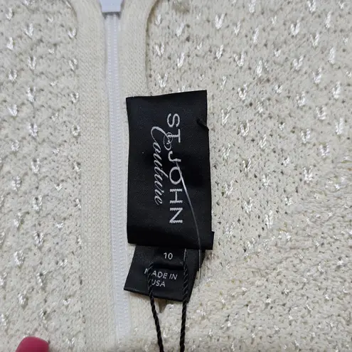 St. John Couture Dress Size 10 Cream Platinum Melange Bouclé Knit Sleeveless NWT