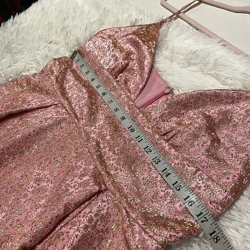 Sau Lee Ada Formal Maxi Gown in Pink Gold Floral Jacquard Size 14