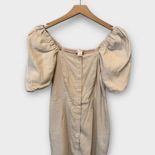 Rachel Parcell Linen Blend Button Front Puff Sleeve Dress Size Medium