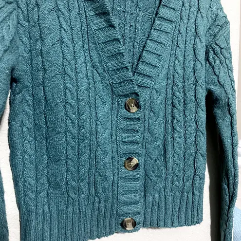 American Eagle NWOT  Green Cropped Cardigan Sweater sz S button front cable knit