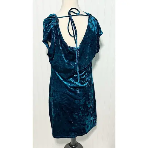 Karin Stevens Scoop Neck Stretchy Velvet Dress Teal Blue Women's Cowl Size 14