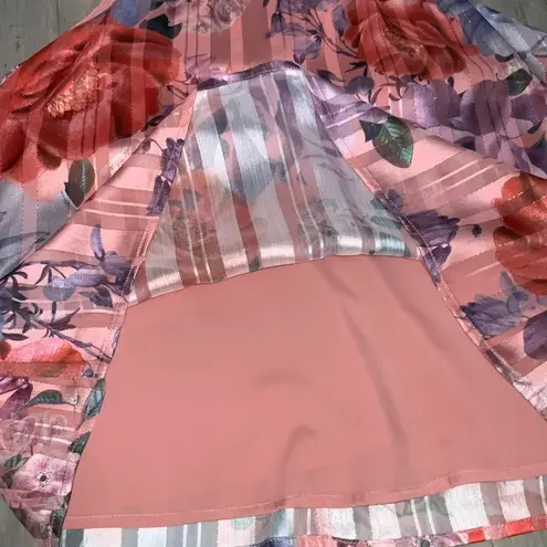 Adelyn Rae Sloan Tie Neck Halter Top Peach Multicolor Floral Dainty Silky XS