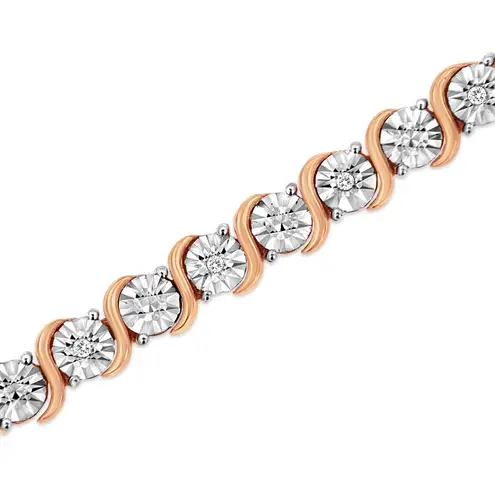 Brilliance Haus of  14K Rose Gold 925 Silver Diamond S Link Tennis Bracelet 7"