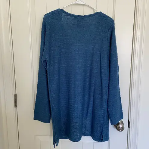 NEW Denim & Co. women’s blue tie front floral embroidered long sweater small