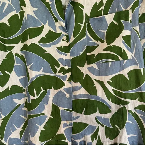 Trovata Birds of Paradise 100% Linen Blue Green Tropical Short Sleeve Small Top Green