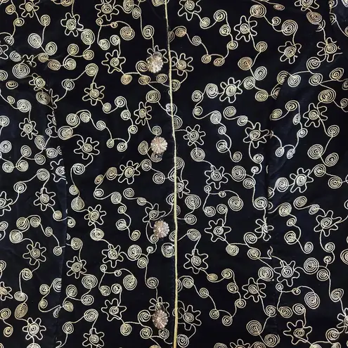 80s Vintage Black Velvet Gold Metallic Brocade Embroider USA Made Jacket Size 14
