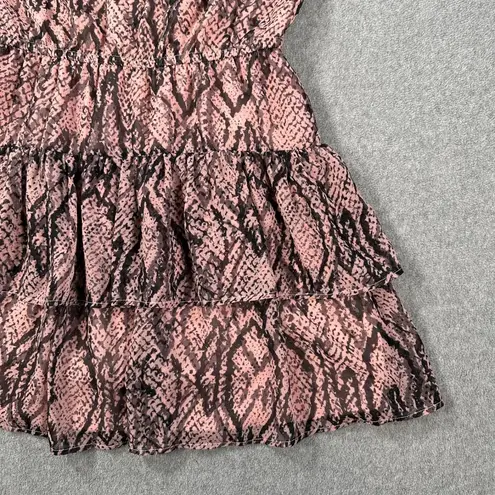 BB Dakota  Wild Child Snake Print Mini Dress Size Small Pink/Black Ruffle Tiered