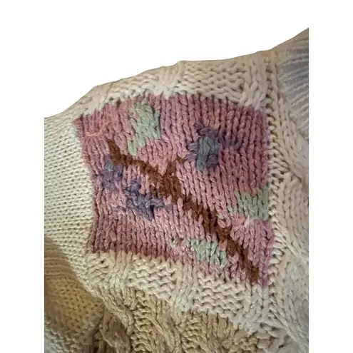 Vintage 90s Needles & Yarn Sweater Womens M Patchwork Floral Knit Korea Size M