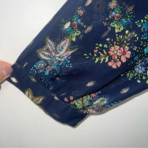 Euc Fig And Flower Shift Dress Womens Blue Floral Lined X Button Front Sz med