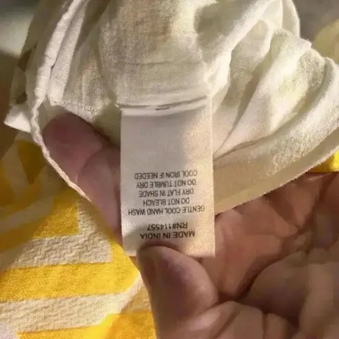 THML Flutter Sleeve Embroidered Vneck Dress Yellow Brown White Side Zip Size XS