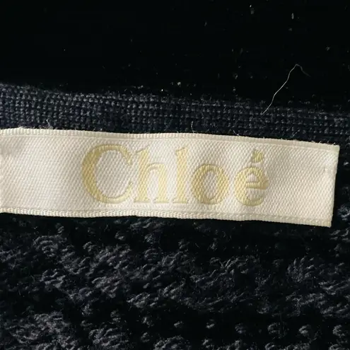 Chloé Chloe navy blue & black textured sweater dress with chenille tie at neck. Small