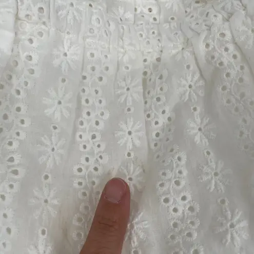 Lost + Wander White Eyelet Tie Waist Strapless Mini Dress Smocked Top Size S