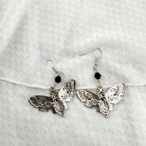 Death Head Moth Earrings, Dangle Earrings, Witchy Jewelry, Halloween Earrings Silver