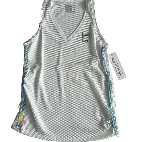 LUCKY IN LOVE White V Neck Mesh Tank Size M NEW with tags Size M