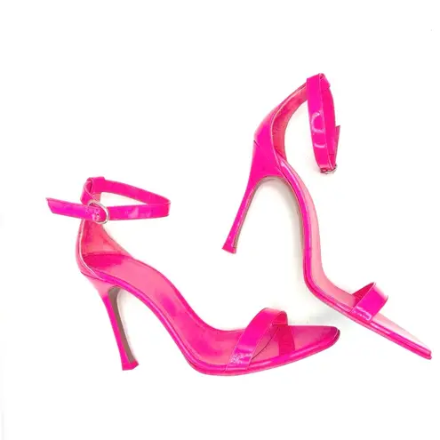 Amina Muaddi Kim Bubblegum Pink Patent Calf Leather Stiletto Strap Heels Size 39