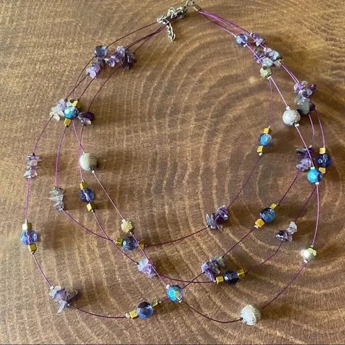 Amethyst Natural Multi Bead Wired Tiered Necklace