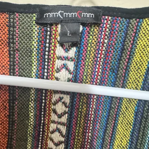 Black Gauzy Romper Boho short colorful embroidery sz L Baha Peruvian long sleeve Size L