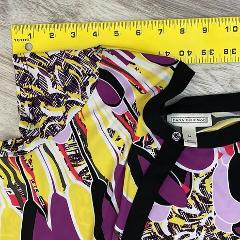 Dana Buchman Multi-Color Abstract Print Short Sleeve Hidden Button Up Blouse M
