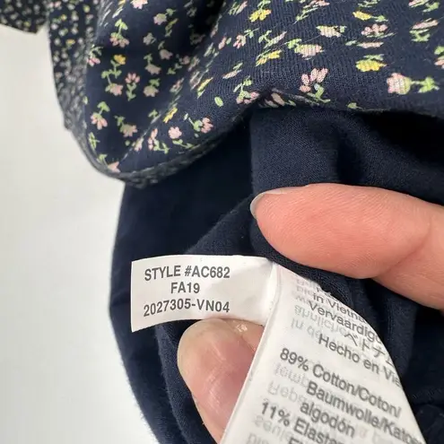 J. Crew Women's Ditsy Floral Square Neck 3/4 Sleeve Top Navy Blue Size Medium