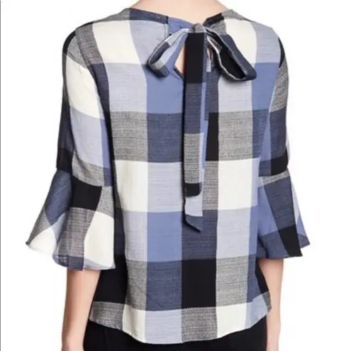 Ro & De Ro De Top Blue Plaid Bow Back Blouse