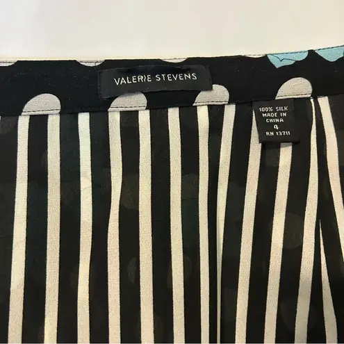 Valerie Stevens Valerie Stevens Skirt Size 4 100% Silk Floral Polka Dot Black White Teal