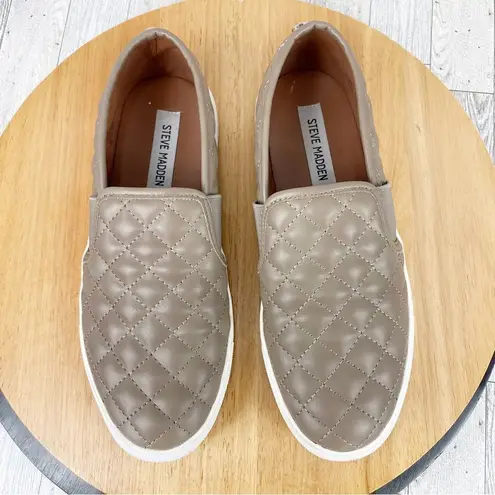 Steve Madden  Endell Quilted Faux Leather Slip On Sneaker Taupe 8