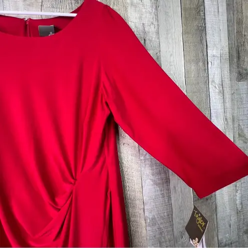 Taylor Woman 14W Crewneck 3/4 Sleeve Red Sheath Ruched Cinched Faux Wrap Dress