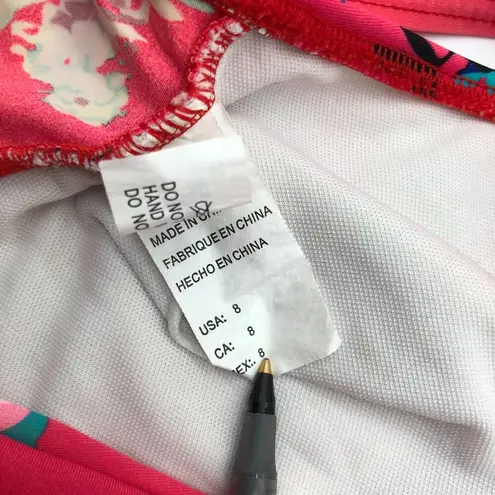 COCOSHIP Womens Floral Wrap Bikini Top Ruffle Pink & White Size 8