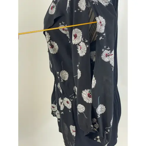 Deletta Anthro Black Wished Bloom Dandelion Peplum Top NEW Size Large