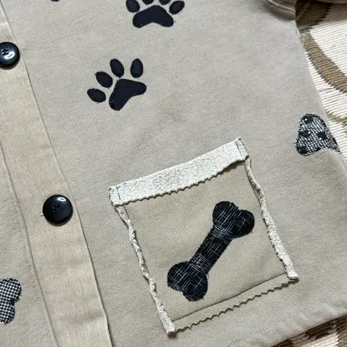 Lori Designs Paw Print Sweatshirt Cardigan Jacket Shacket Dog Bone L Large XL Brown
