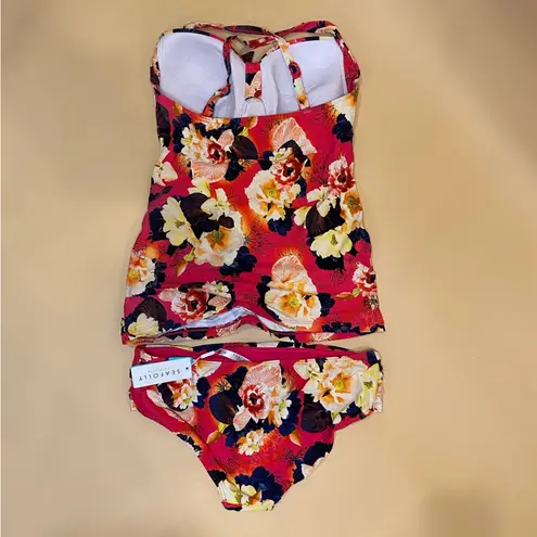 Seafolly Raspberry Pink Multicolor Floral Kabuki Bloom Bikini Swim Suit Sz 10 US