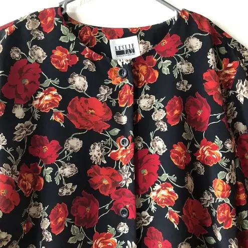 Leslie Fay sportswear Womens Classic Blouse Size 14 Floral Buttoned Down