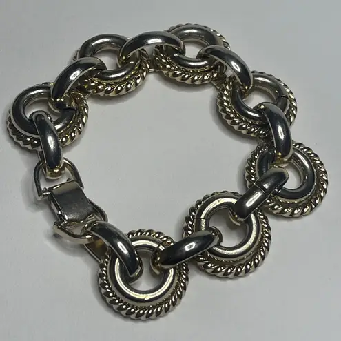Signed Vintage BERGERE chain Bracelet Gold silver Tone circle link chain