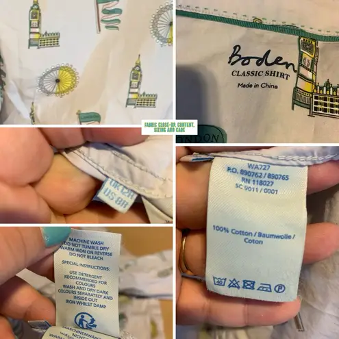 Boden USA BODEN LIGHT GRAY W/YELLOW & GREEN LONDON THEME COTTON BUTTON DOWN SHIRT (8)