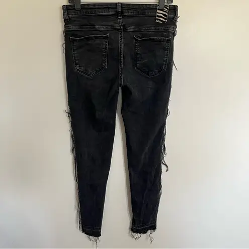 ZARA  Z1975 Denim Womens Black High Rise Side Fringe Stretch‎ Skinny Jeans 6