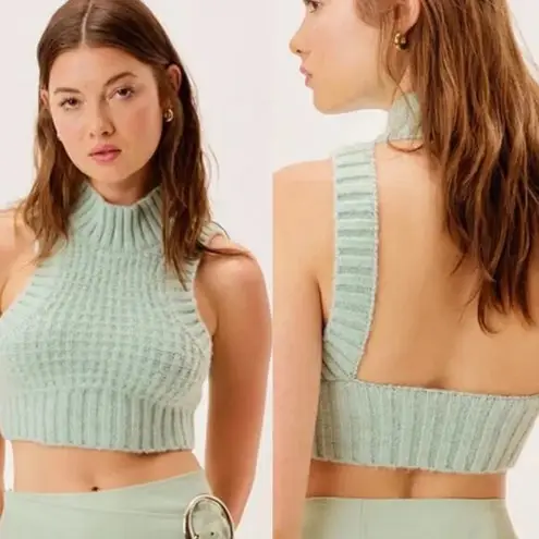 For Love & Lemons Cropped Sweater Vest Tank Dominique Mint NEW Size XXS Blue