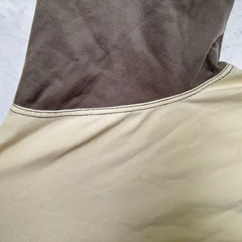 The Greii Cream Tan Gray Color Block Cropped Crewneck Sweatshirt Oversized Fit Size L