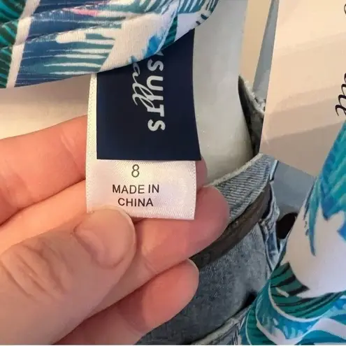 Swimsuits For All Leaf Print Long Sleeve Bikini Top Tropical Surf Swimwear M Blue Size M