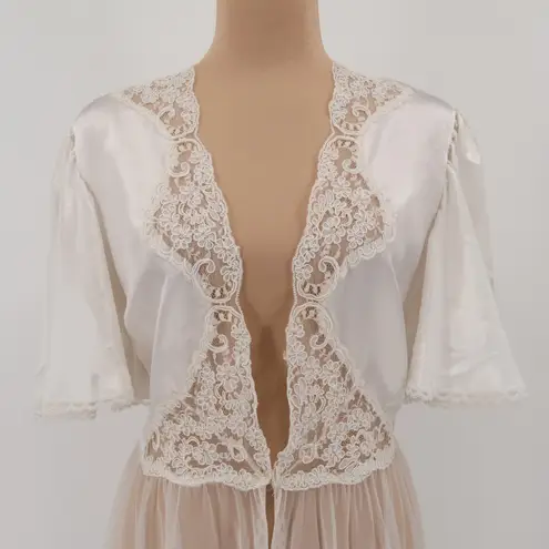 Vintage 70s Val Mode White Lace Sheer Bridal Maxi Robe Womens Honeymoor Size L Size L