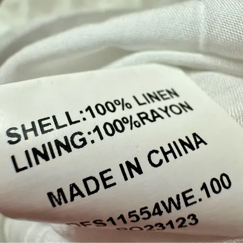 Dissh Beau White Linen Sleeved Mini Dress Cinched Circle Cutout US 2