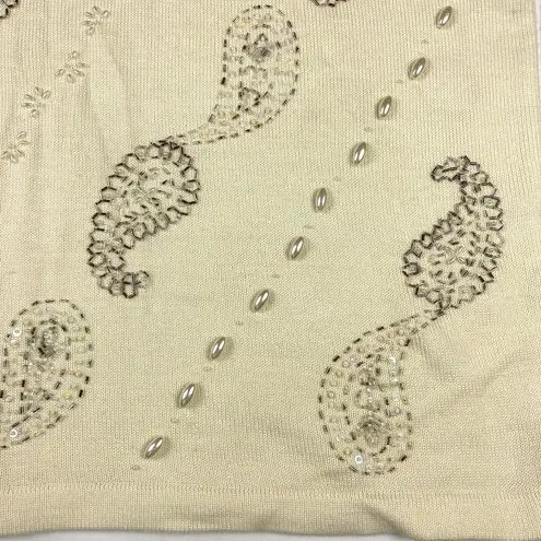 Alfred Dunner  Holiday Beaded Pearl Wool Blend Sweater Women's Plus Size 2X Ivory