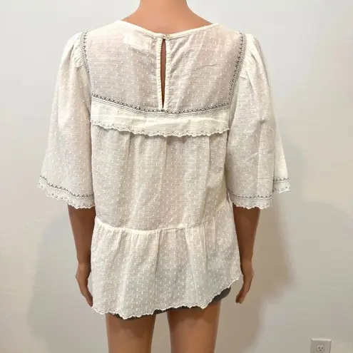 Velvet by Graham Spencer embroidered 1/2 sleeve peasant top TB 2027 Black