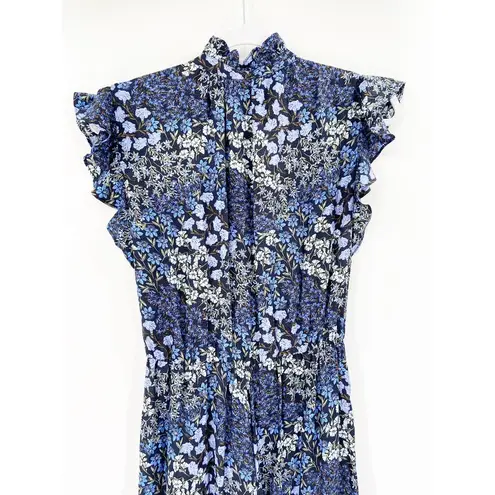 Rebecca Taylor Ava Silk Navy Blue Floral Print Crop Wide Leg Jumpsuit Size 2