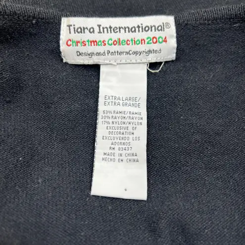 Vintage Cardigan Poinsettia Flower Sequin Embellishment Black Size XL