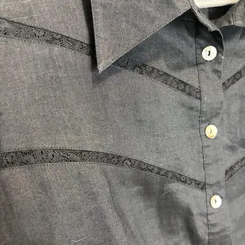 Toto N Ko Women’s Black Linen Western Style Button Front Shirt Lace Inset Sz 10