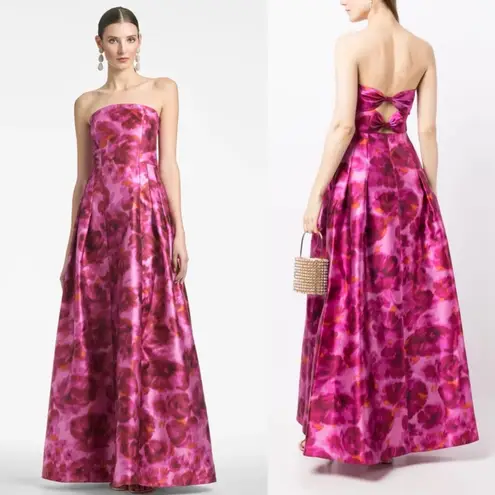 Sachin + Babi Zofia Floral Strapless Mikado Dress Watercolor Gown Size 2