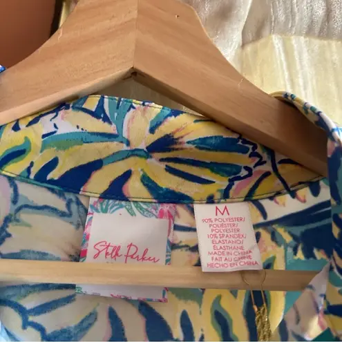 Stella Parker Jumper Quarter Zip Sun Protection UPF 30+ Leafy Tropics NWT Size M Blue Size M