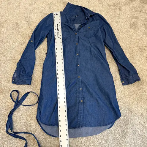 Maison Jules XS belted chambray button front shirt dress D2 2336