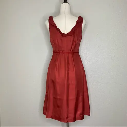Moulinette Soeurs Anthropologie 100% Silk Red Ruffle Neckline Dress
