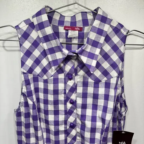Purple & White Gingham Checked ModCloth Dress by Ixia Western Sleeveless Cowgirl Size L